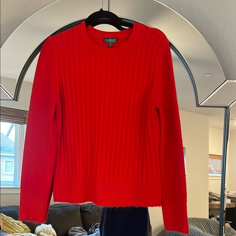 Topshop Red Crew Neck Sweater Vibrant Knit